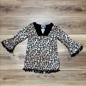Mud Pie Leopard Print Kids Blouse with Black Trim
